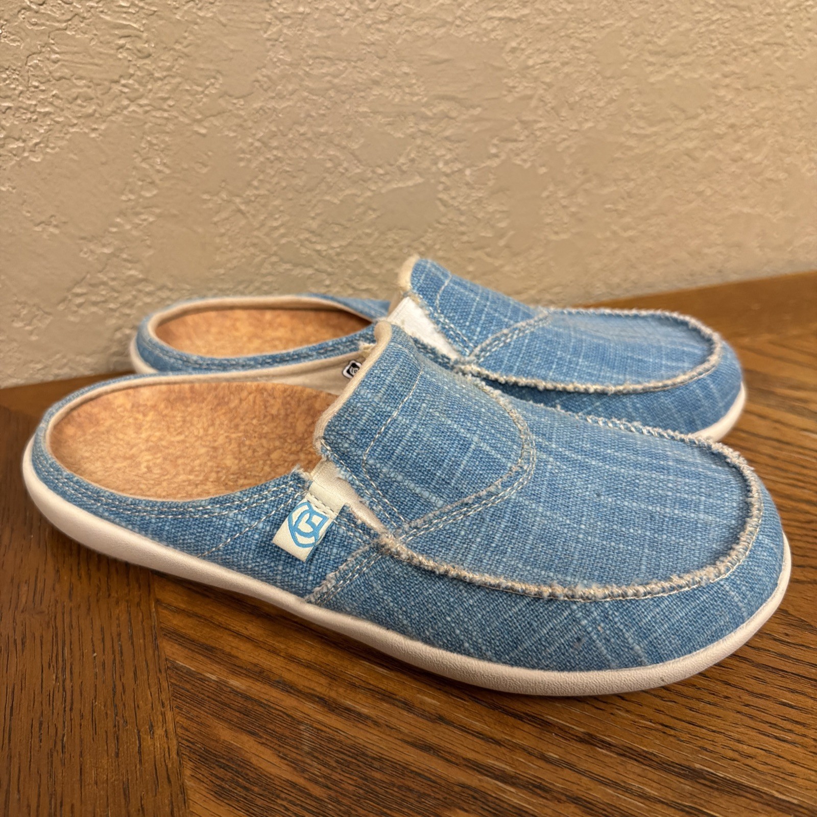 Spenco Teal Blue Chambray Orthotic Women’s 8 Siesta Mule Slide Comfort Shoe