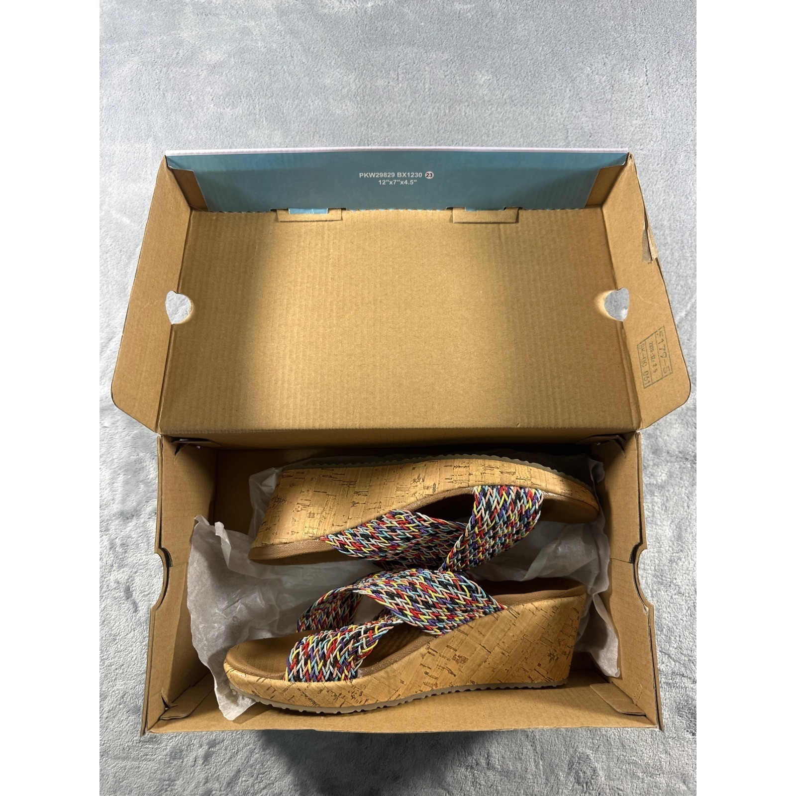 Skechers Beverlee Vacation Mode Wedge Sandals Multi Color Woven Vegan size 8
