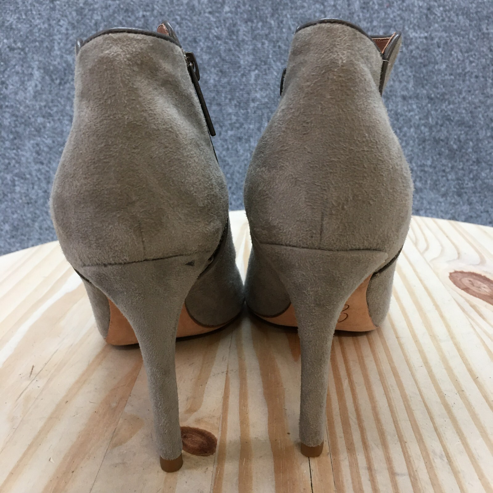 Joie Boots Womens 38 Ankle Booties Gray Suede Stiletto Heels Peep Toe Zip
