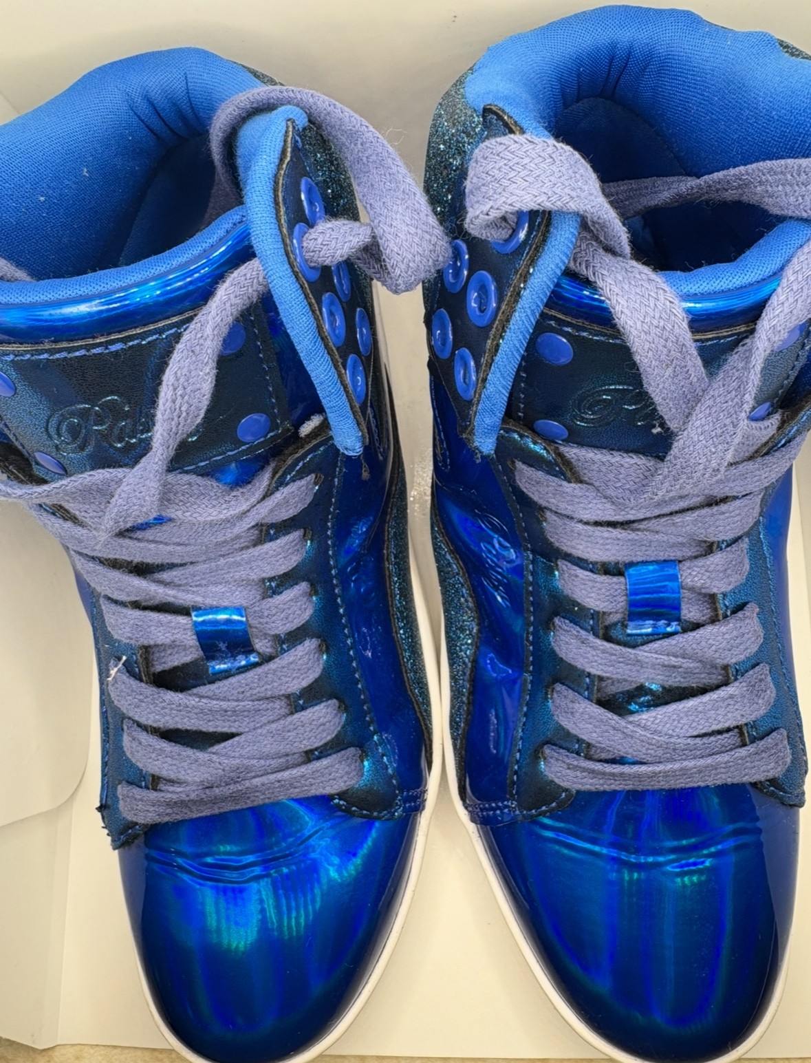 Pastry shoes womens size 5, blue high tops, shiny, Glam Pop Tart Glitter Dance