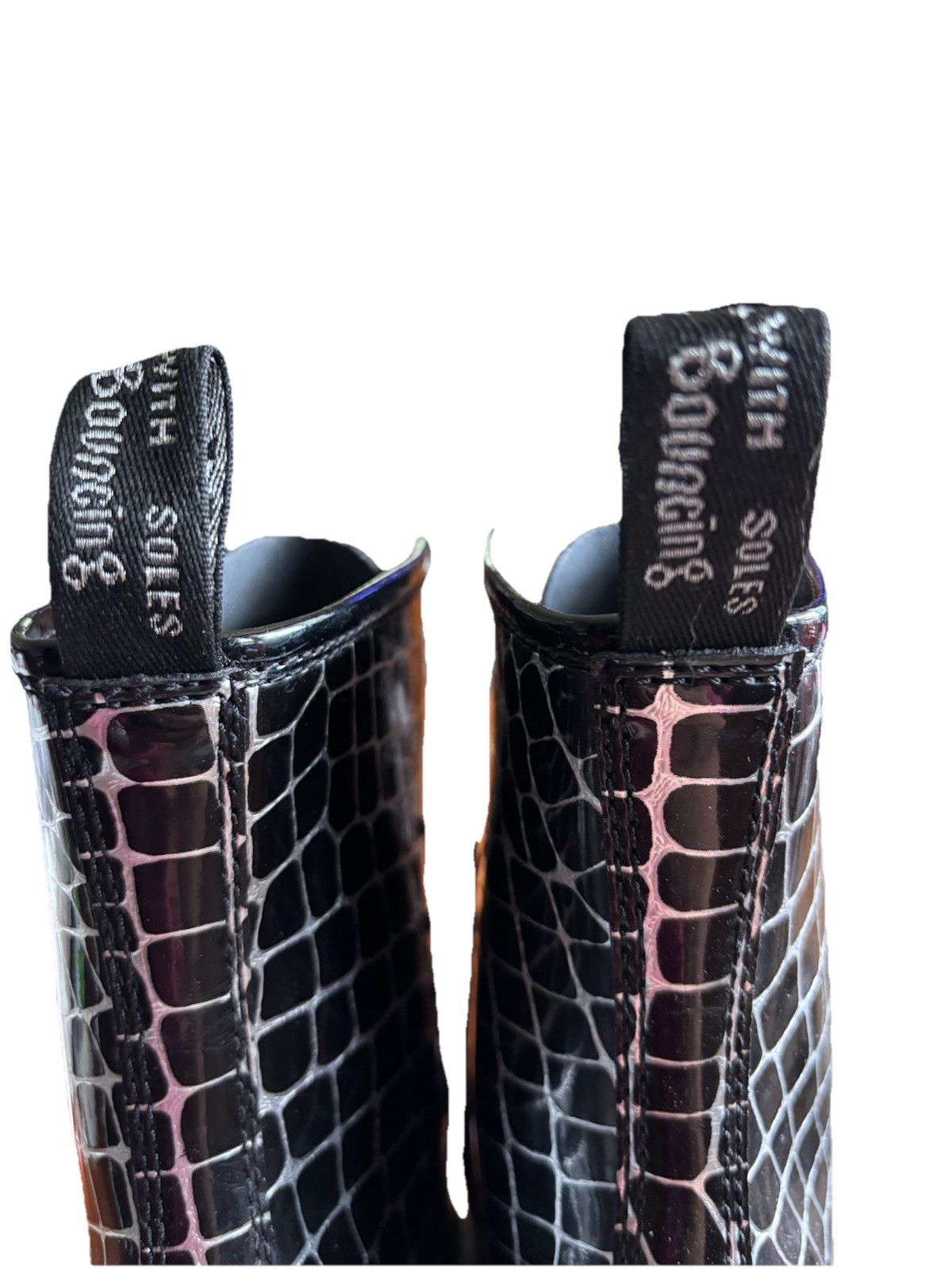 Dr Martens Darcie Diva court tartan black silver patent leather boots Size 7