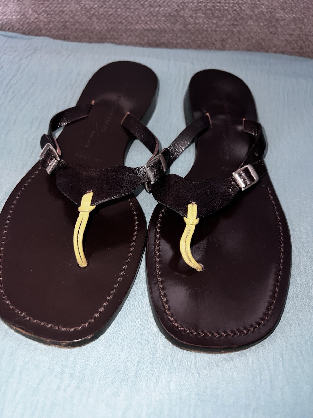 Sigerson Morrison Black Leather Thong Sandals Ankle Strap Buckle Size 8