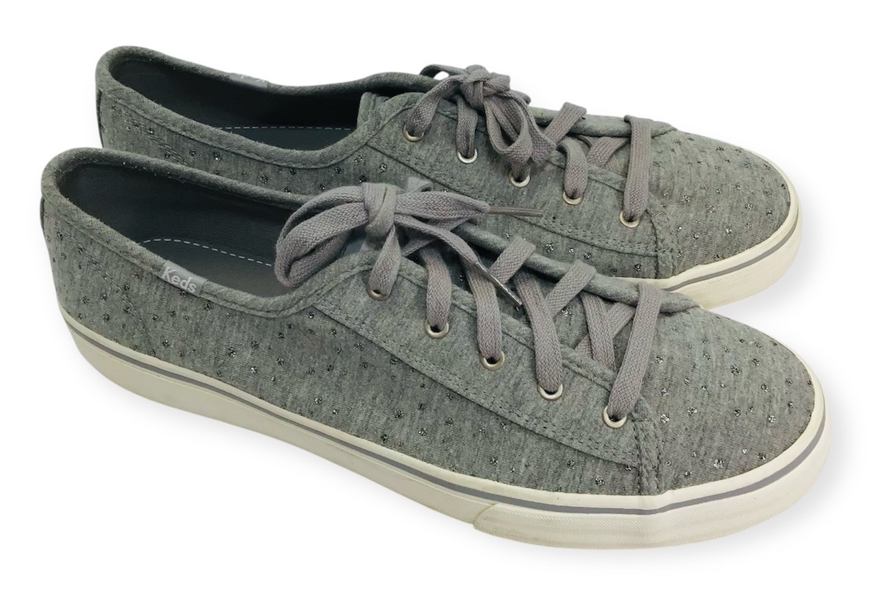 Keds NEW Sneakers Gray WF51953 Glitter Dot Sparkle Women’s Size 10 Knit Fabric