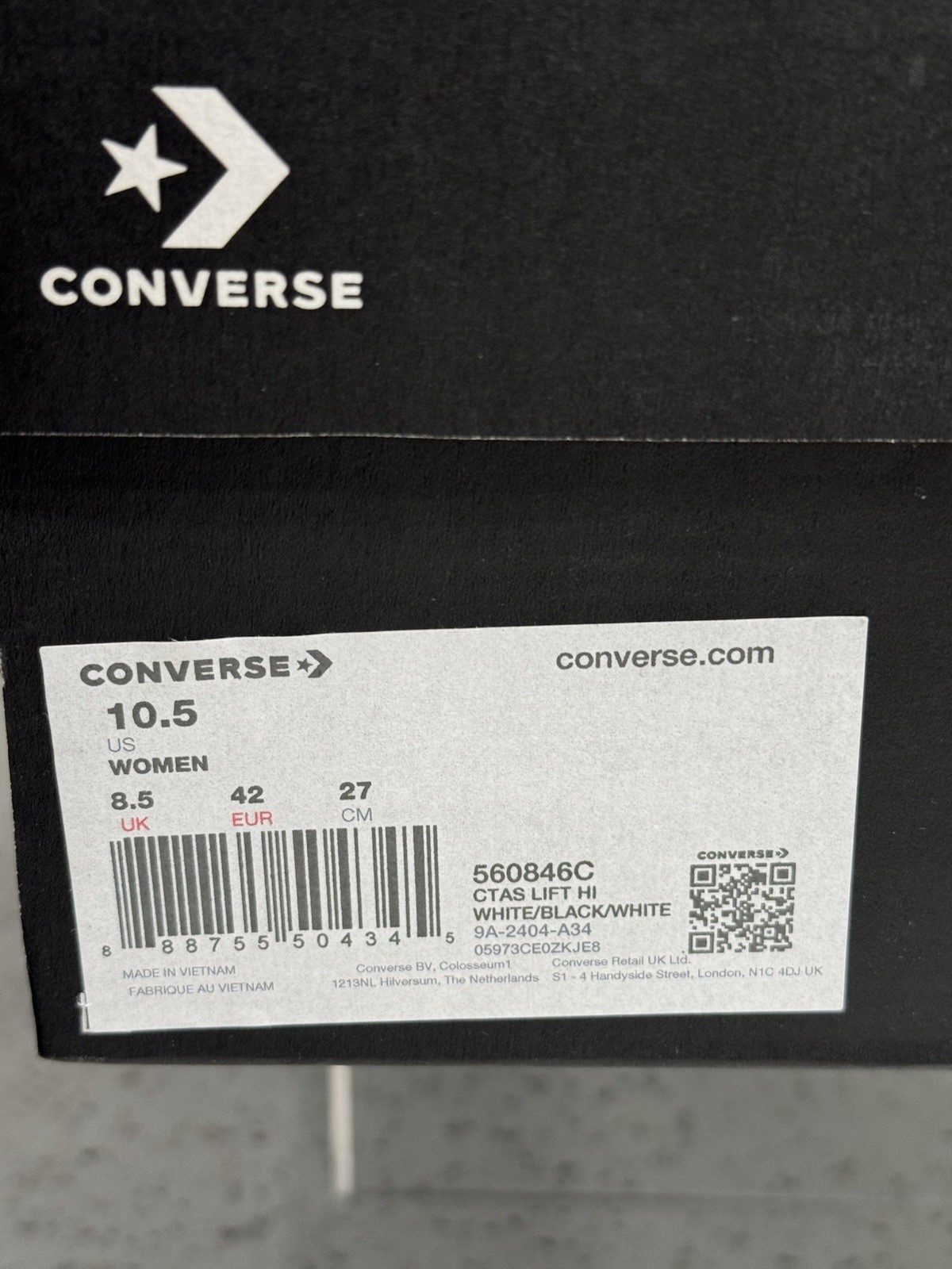 Converse Chuck Taylor All Star CTAS Lift HI White/Black/White Women Size 10.5