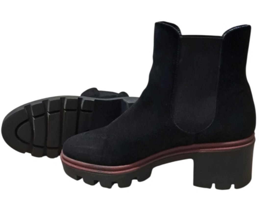 Antonio de Faria Black Suede Chelsea Ankle Boots Lug Sole US 8 EU 39