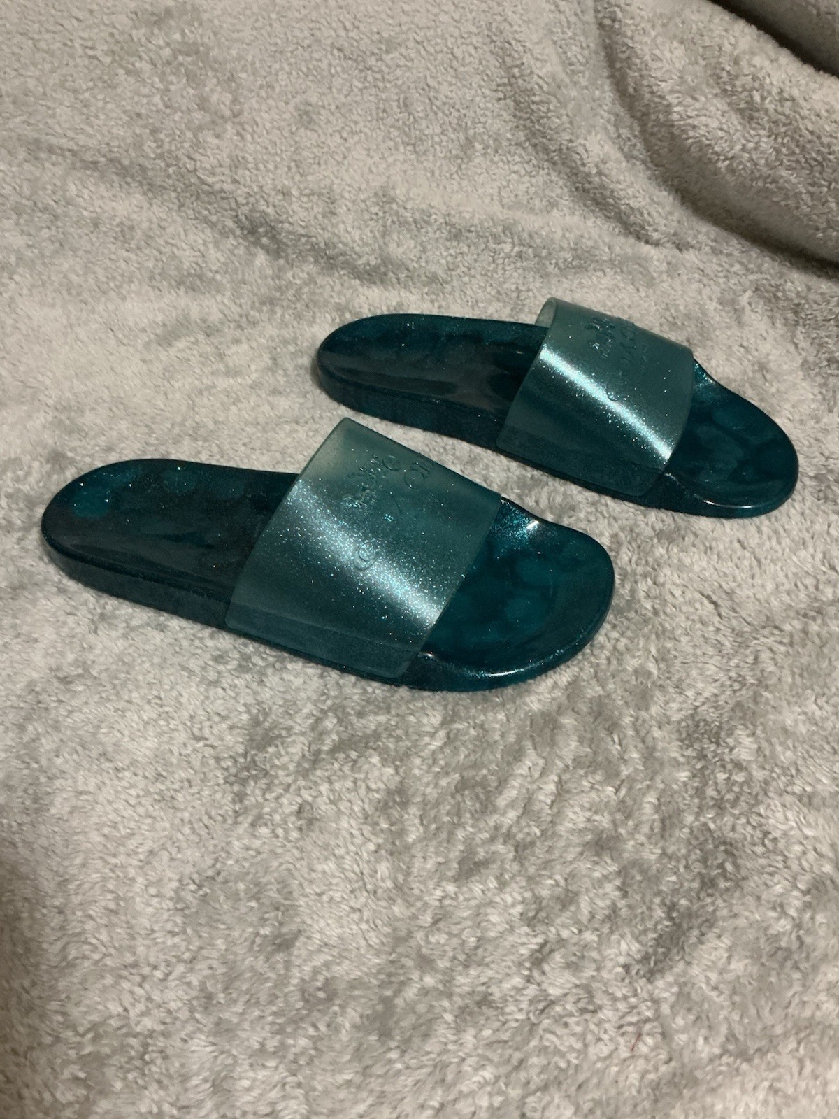 Coach Signature Women’s Blue Glitter Logo Slide Sandals Slip On Casual