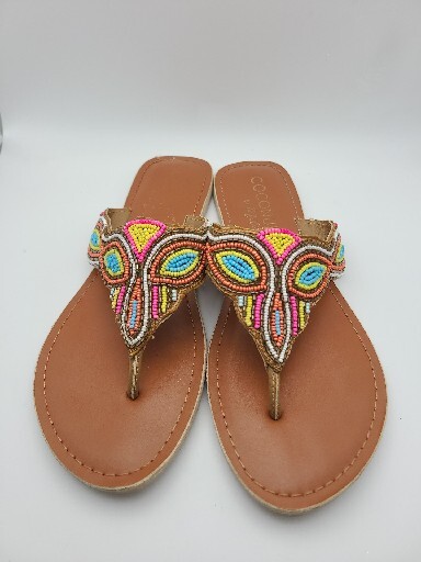 Coconuts Womens Mai Tai Multicolor Beaded Sandals 9M Slip on Flats Boho