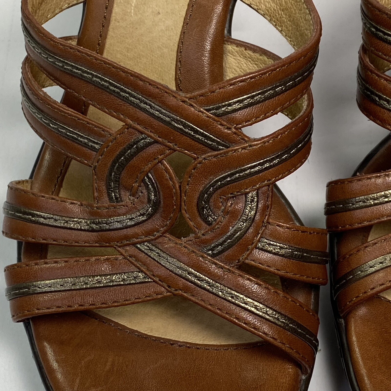 Sofft Leather Sandals Braided Slide Brown Heeled 3.5 in Heels Women’s Size 6