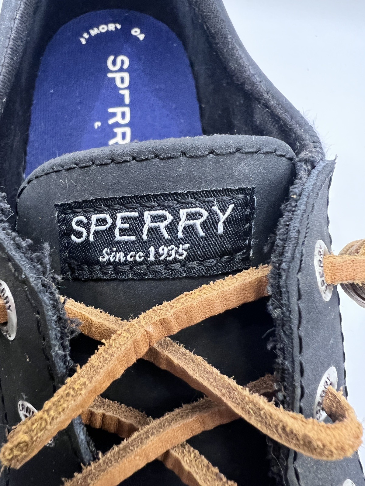 Sperry Pier Wave Dock Siders Women Size 7 Black Canvas Leather STS84642