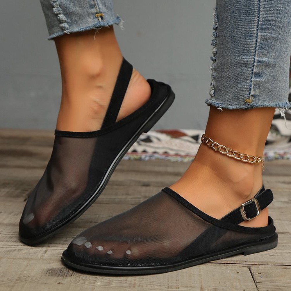 Casual Womens Mesh Mules with Closed Toe and Flat Bottom for Daily Wear