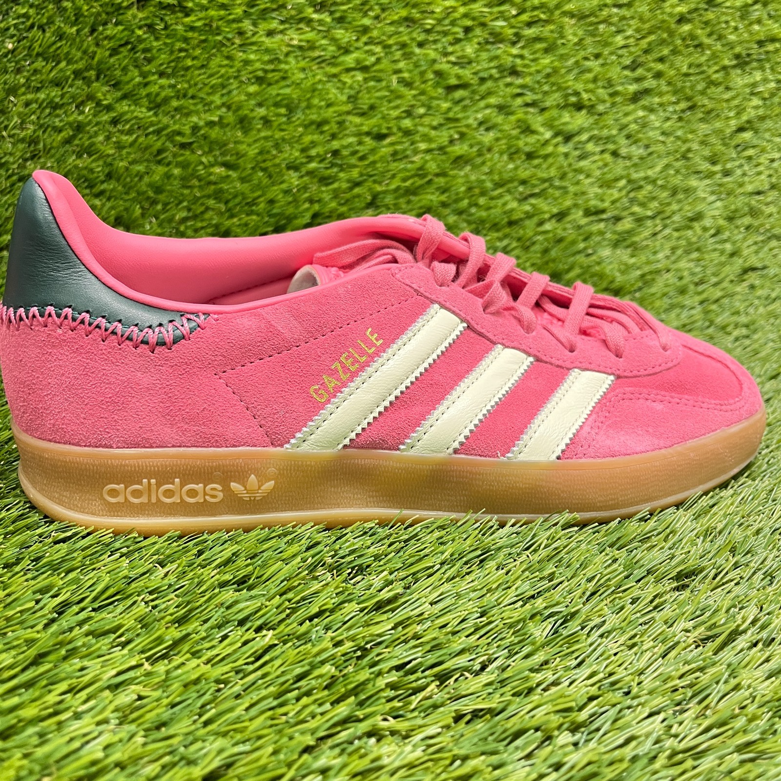 Adidas Gazelle Indoor Womens Size 8 Pink White Athletic Walking Shoes Sneakers