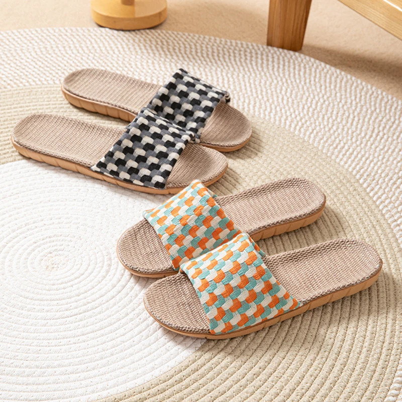 Summer Slippers for Women Home Linen Fabric Trend Designer Shoes Ladies Elegant