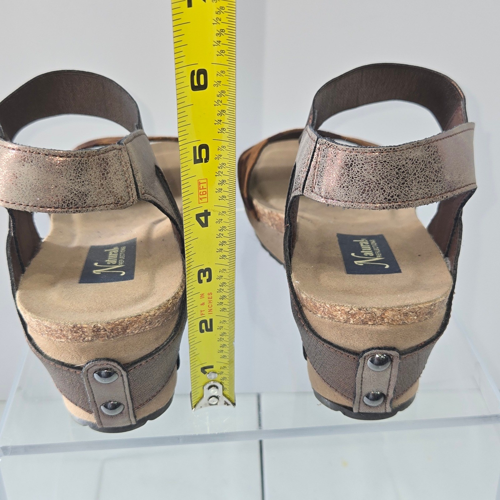 MISMATCH SIZES Natural Reflections Sanra Leopard Wedge Sandals left 8 right 7