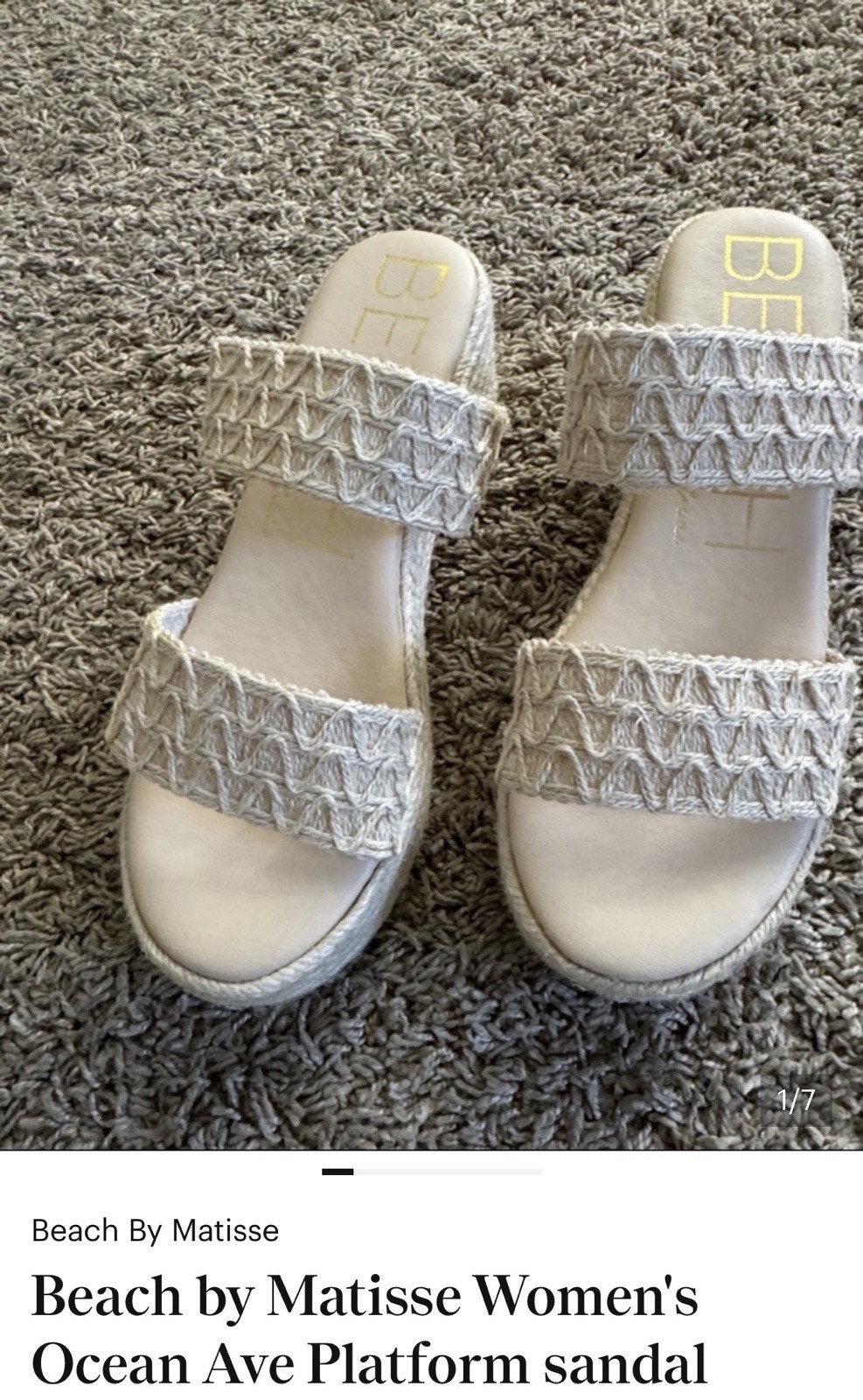 Beach By Matisse Women’s Platform Sandal Crochet Beige US 8 Slip On