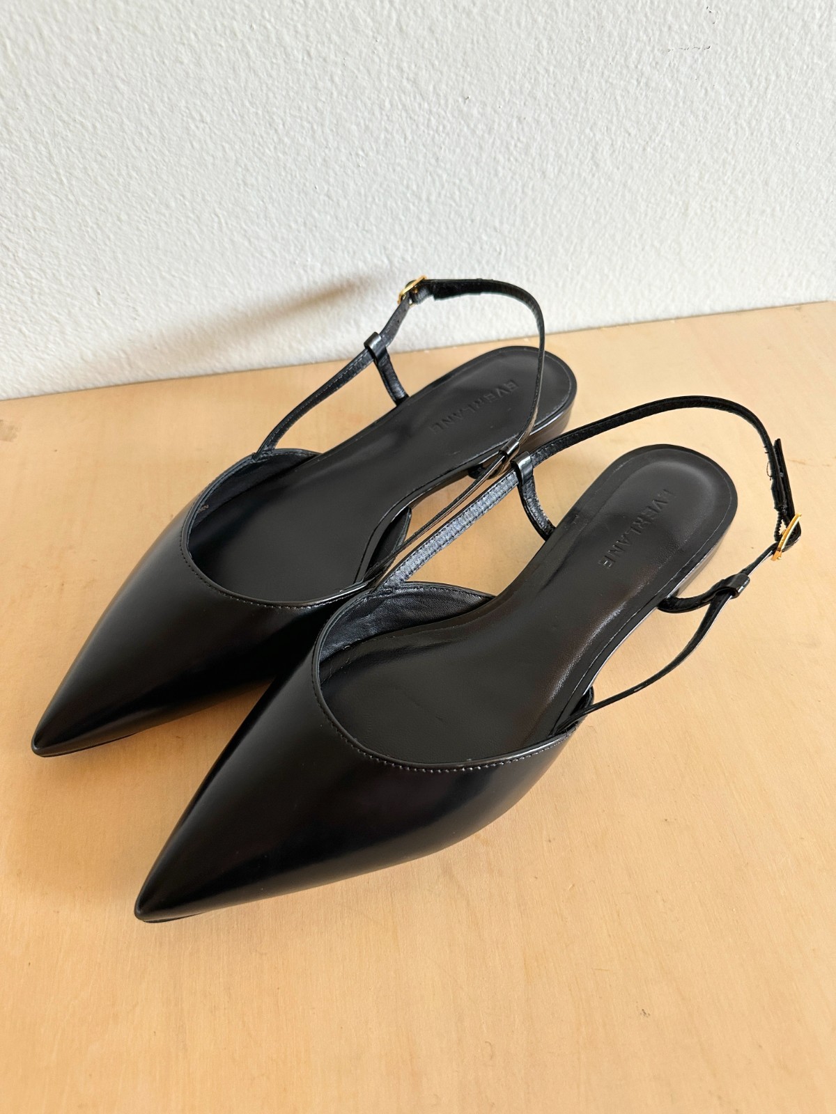 NEW Everlane The Studio Slingback Flat in Black Leather Career Workwear Womens 7