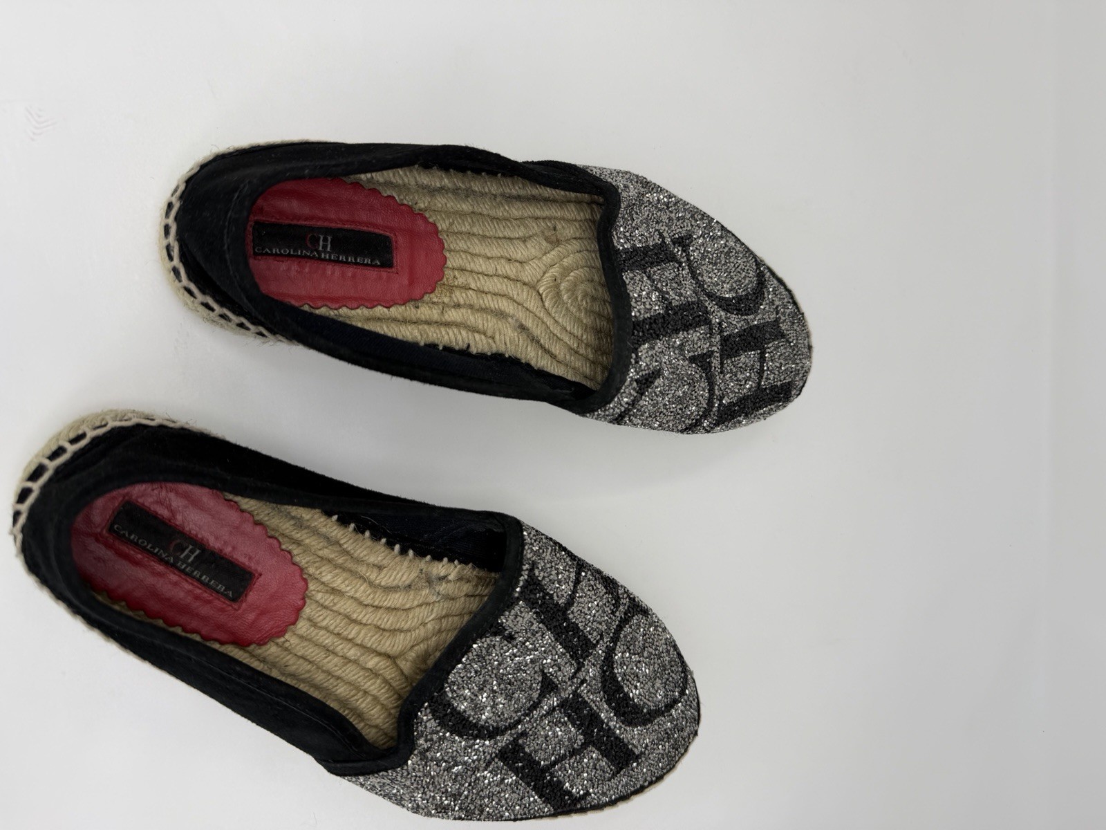 CH Carolina Herrera Glitter Logo Espadrille Flats Women EU 39