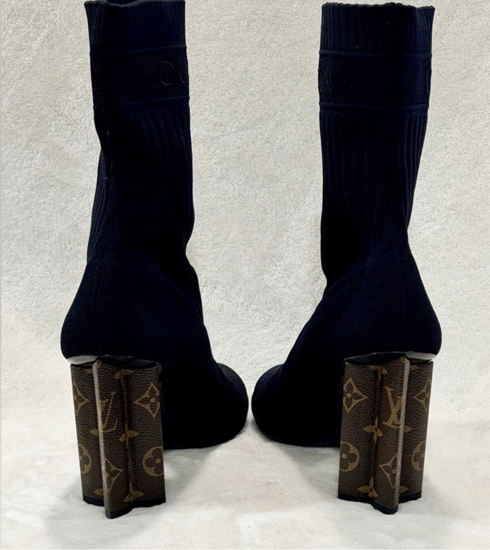 Louis Vuitton Silhouette Women’s Ankle Sock Boots Knit Black Monogram EU 40