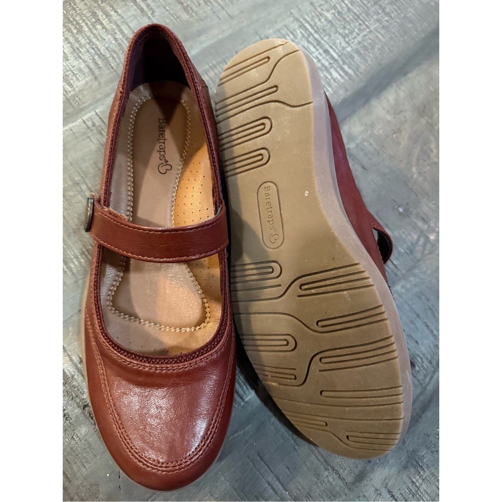 BareTraps Leather Mary Jane Flats in Rust Brown