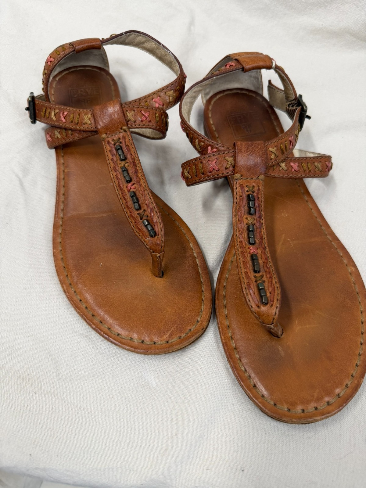 Frye Carson Boho Thong Huarache sandals featuring colorful stitched details