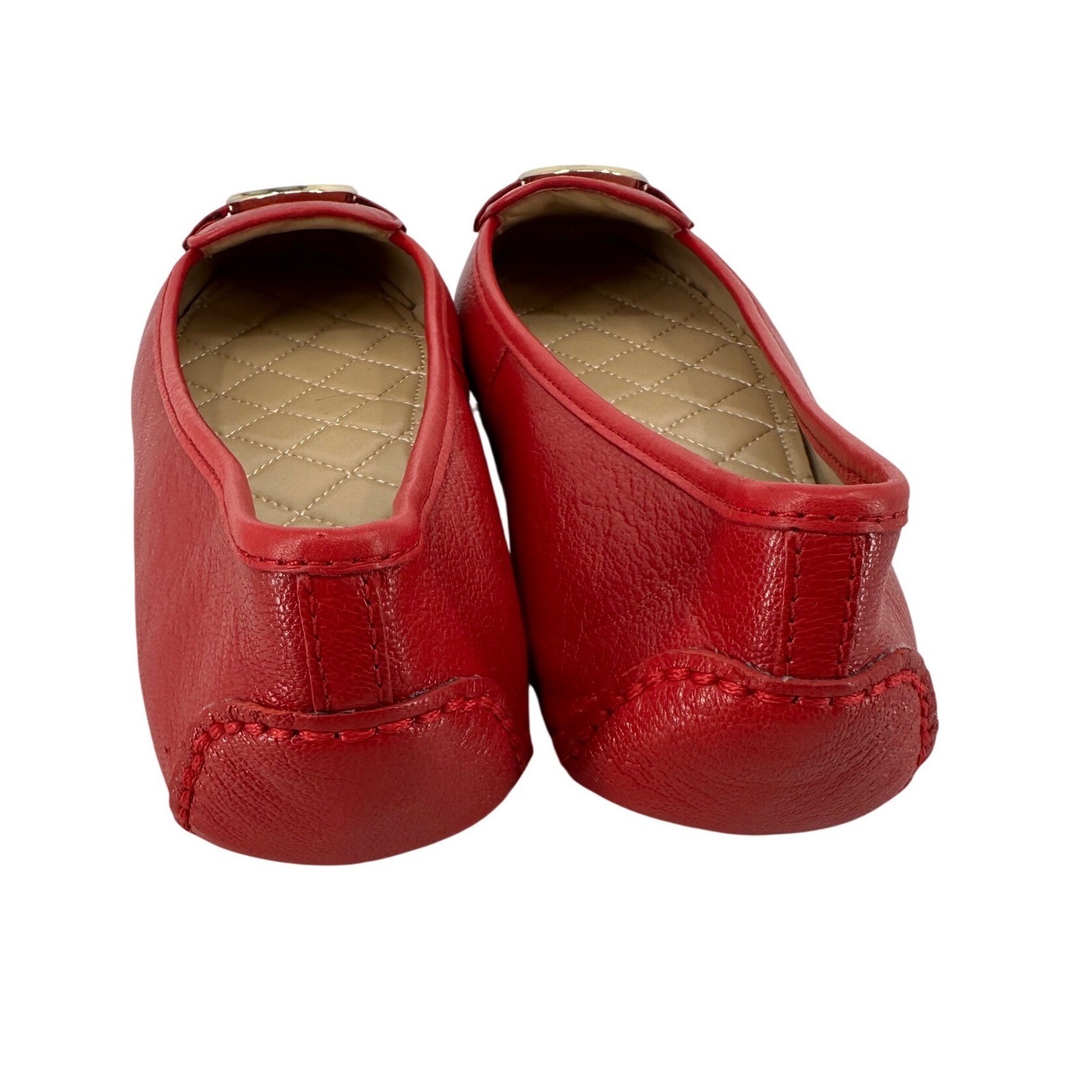 Michael Kors Fulton Moc Red Leather Ballet Flats Gold MK Logo Medallion 9M Chic