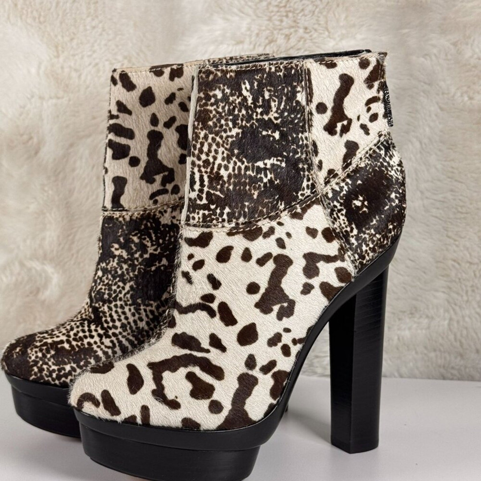 Animal Print Platform High Heel Ankle Boots With Side Zipper