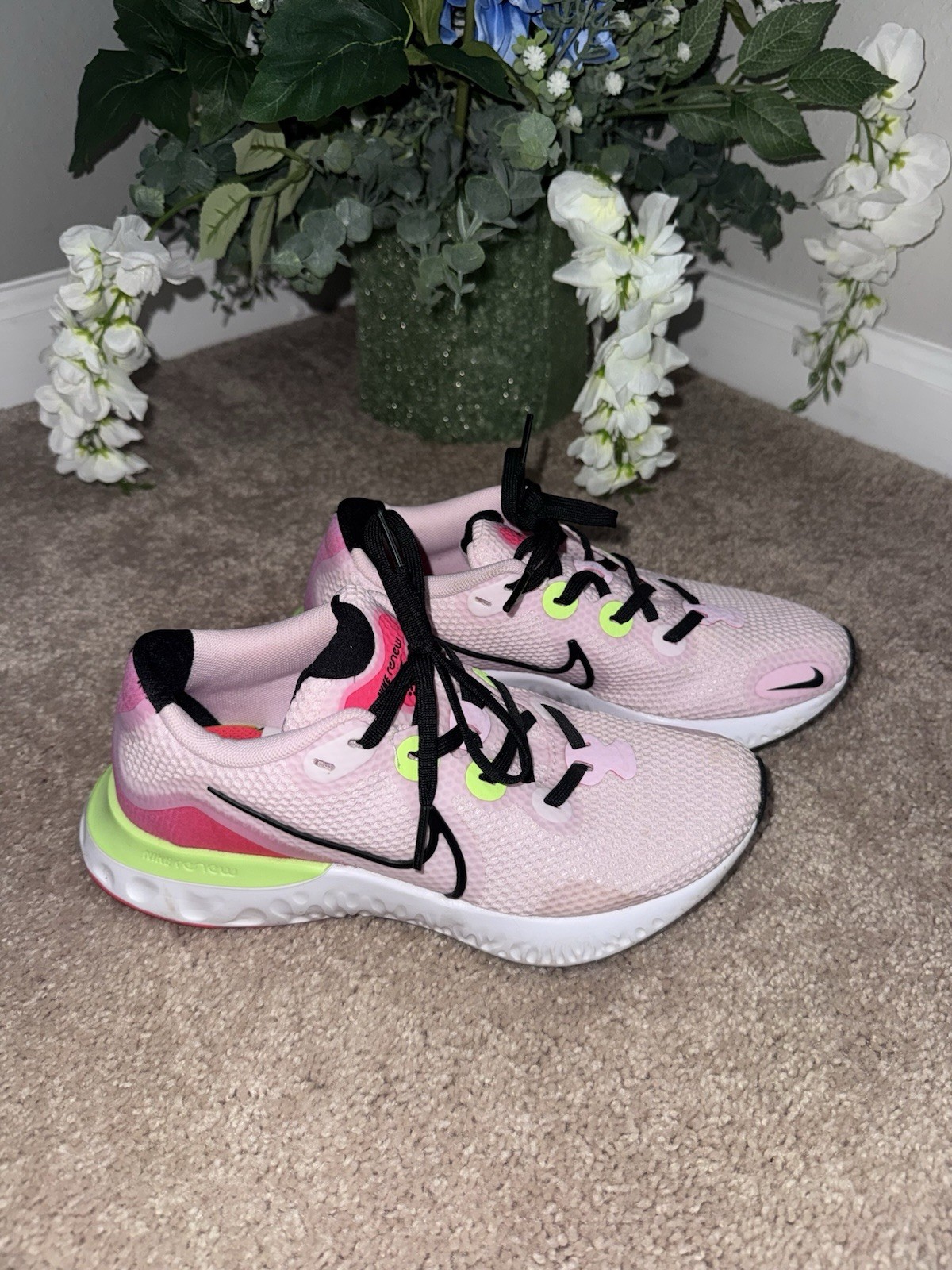Nike Renew Run Size 5.5 “Light Pink Neon Green White Black” CW5637-600