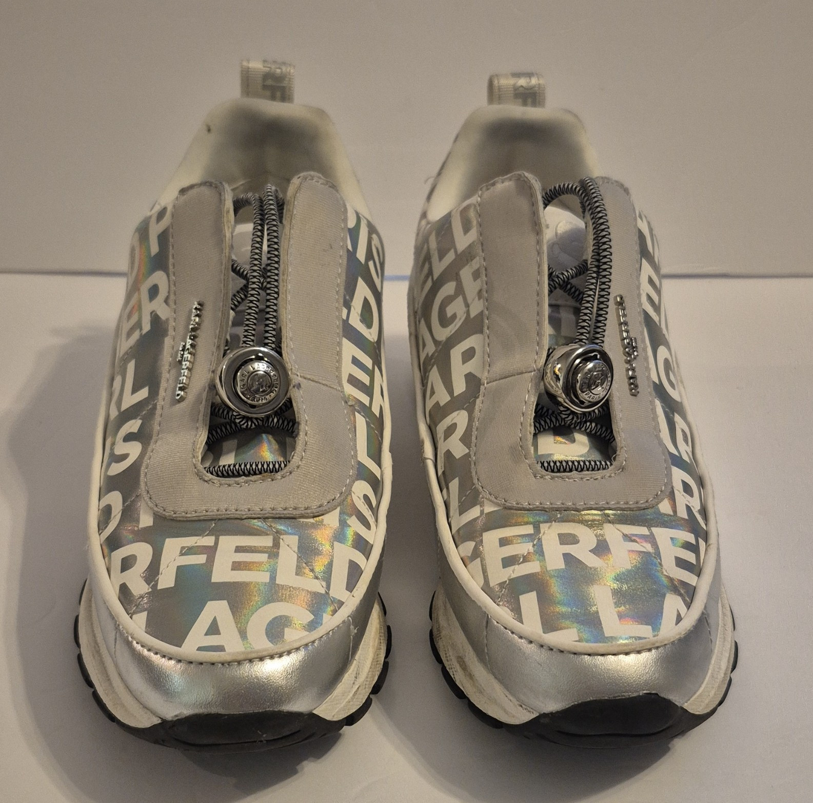 Karl Lagerfeld Women’s Slip-On Low Top Athletic Sneaker Silver/Gray Logo