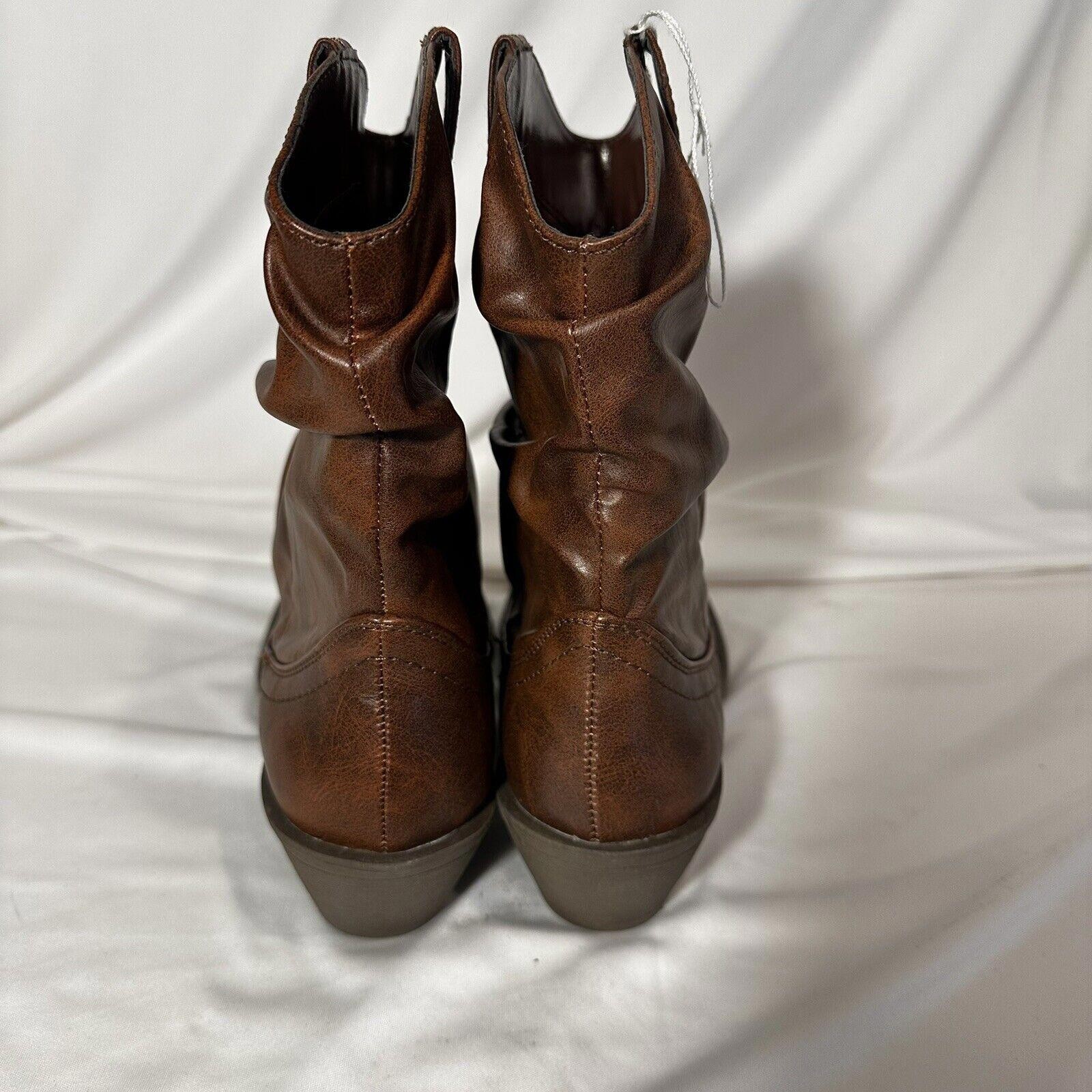 Woman’s Trash Faux Leather Scrunch Cowboy Ankle Boot Brown Size 8 Vegan New
