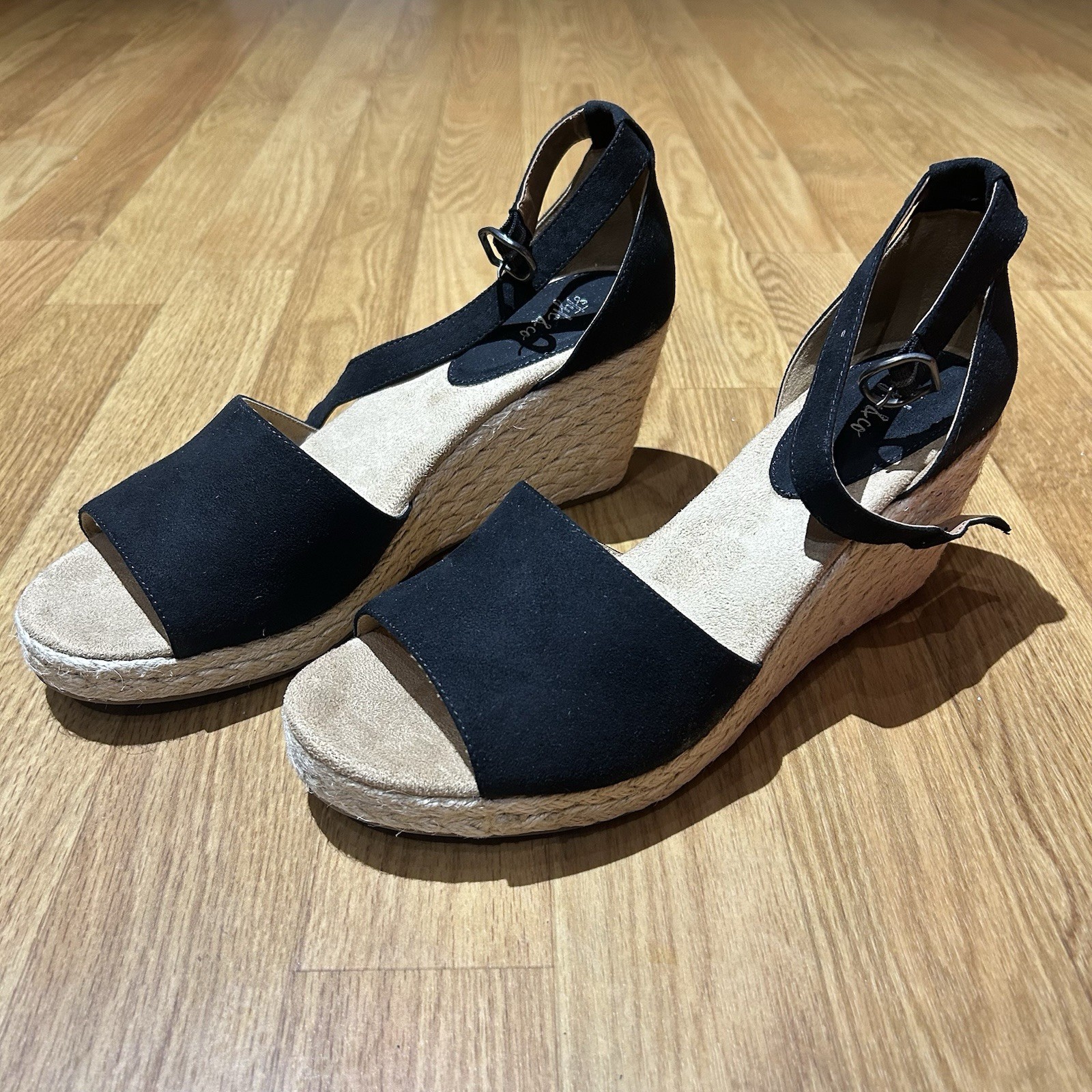 Style & Co. Women’s US 11 Black Leather Espadrille Wedge Ankle Strap Sandals