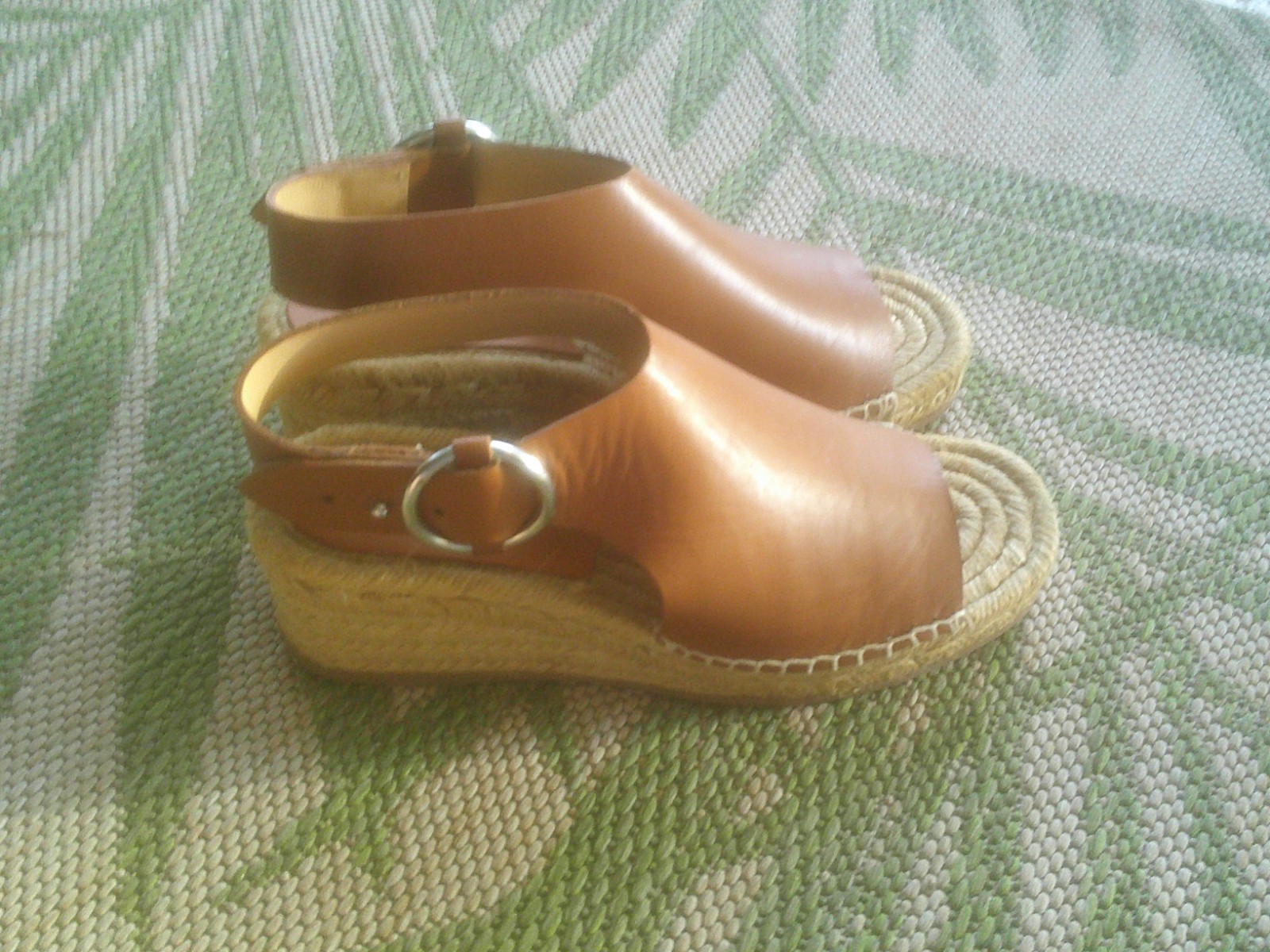 Rag & Bone Tan Leather Calla Espadrille Sandals O-ring Buckle 37.5 US 7.5 NWOB