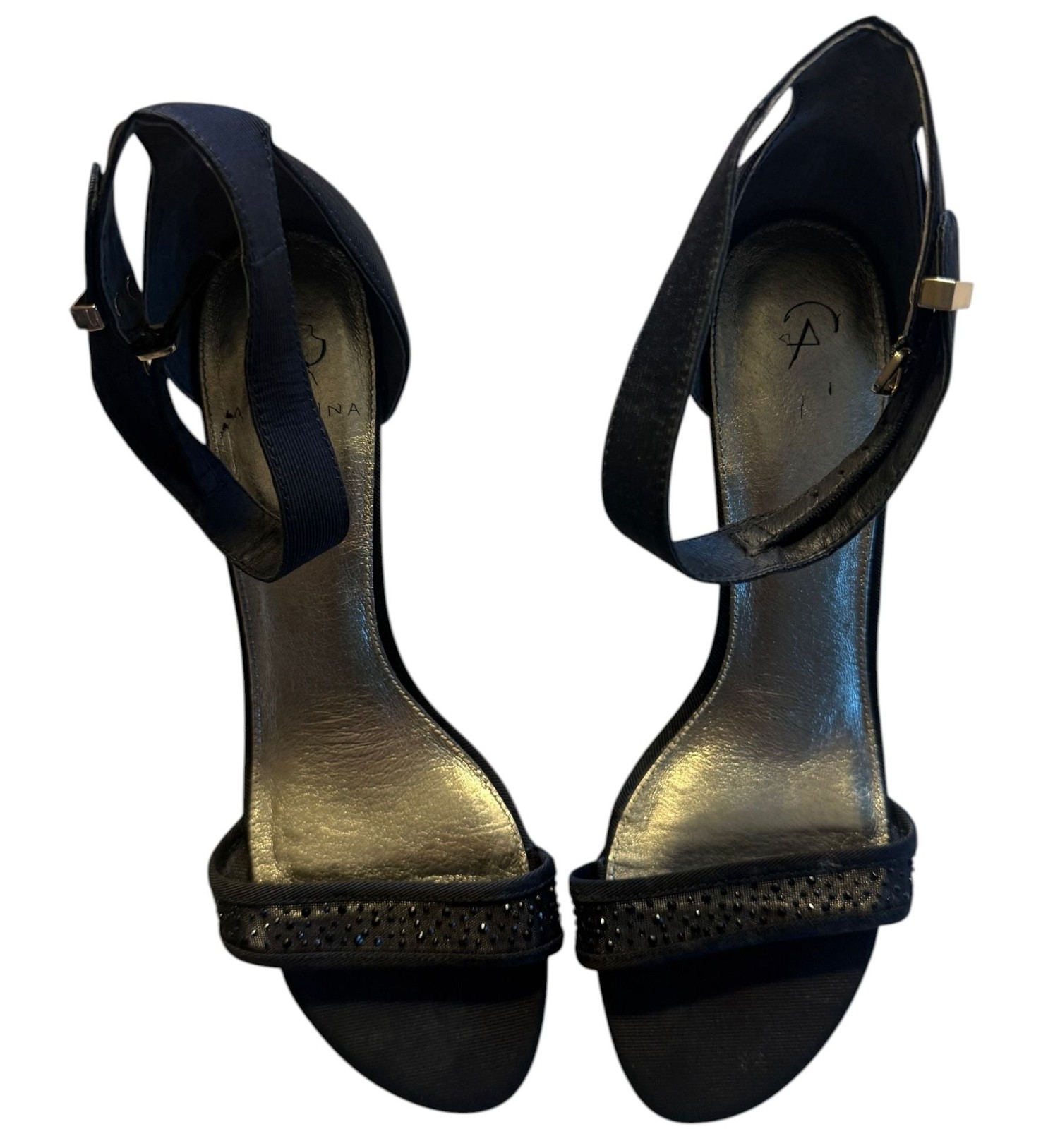 Adrianna Papell Black Beaded Kitten Heel Sandals Size 9.5M