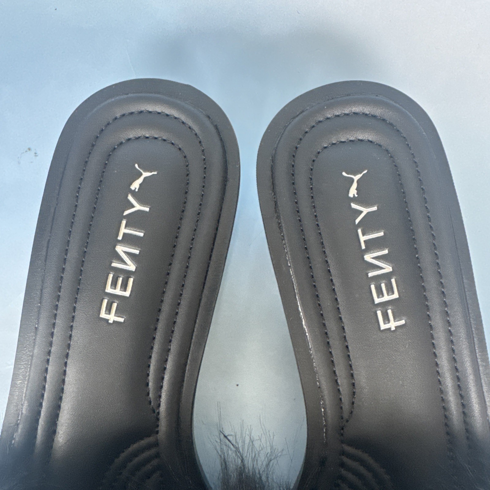 Puma x FENTY Rihanna Slide Chic Fur Black Silver Sandals Womens 10