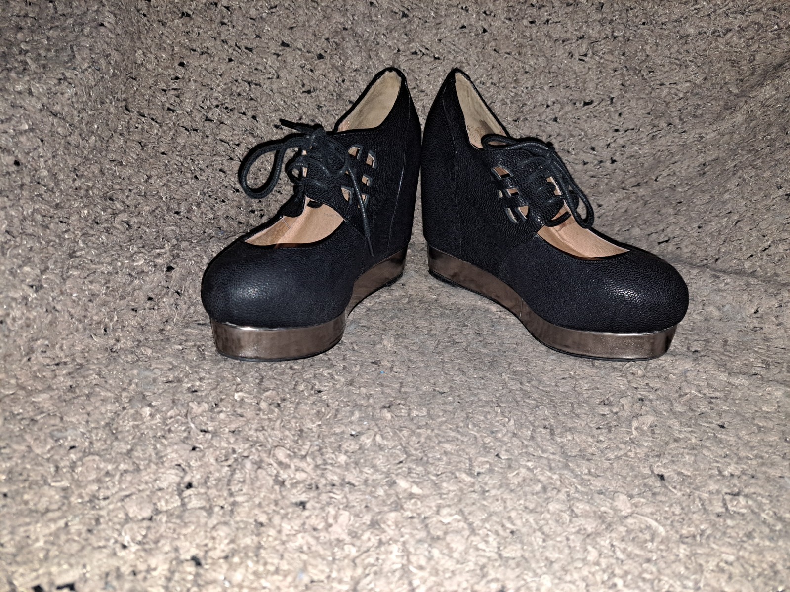 JEFFREY CAMPBELL-Raid-Black/Silver Leather Platform Heels-Sz 38/7.5-Excellent
