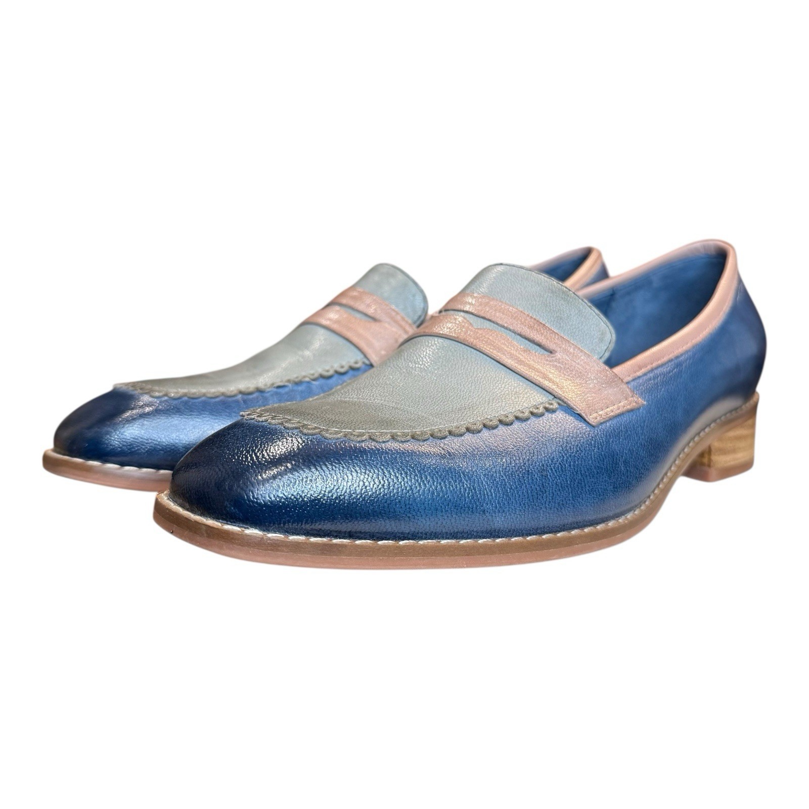 Mona Flying Blue Brown Gray Penny Loafer Flats Slip On Shoes US 9 EU 41