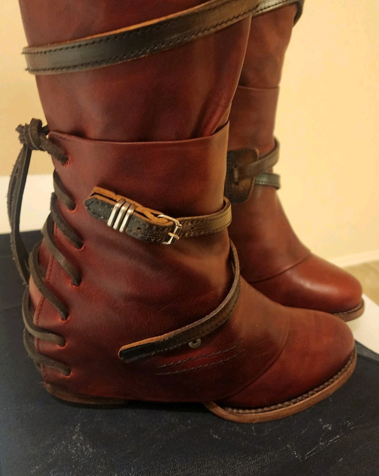 Freebird by Steven CASSIUS Wine Multi Distressed Tall Leather Boots • Sz 8 NIB