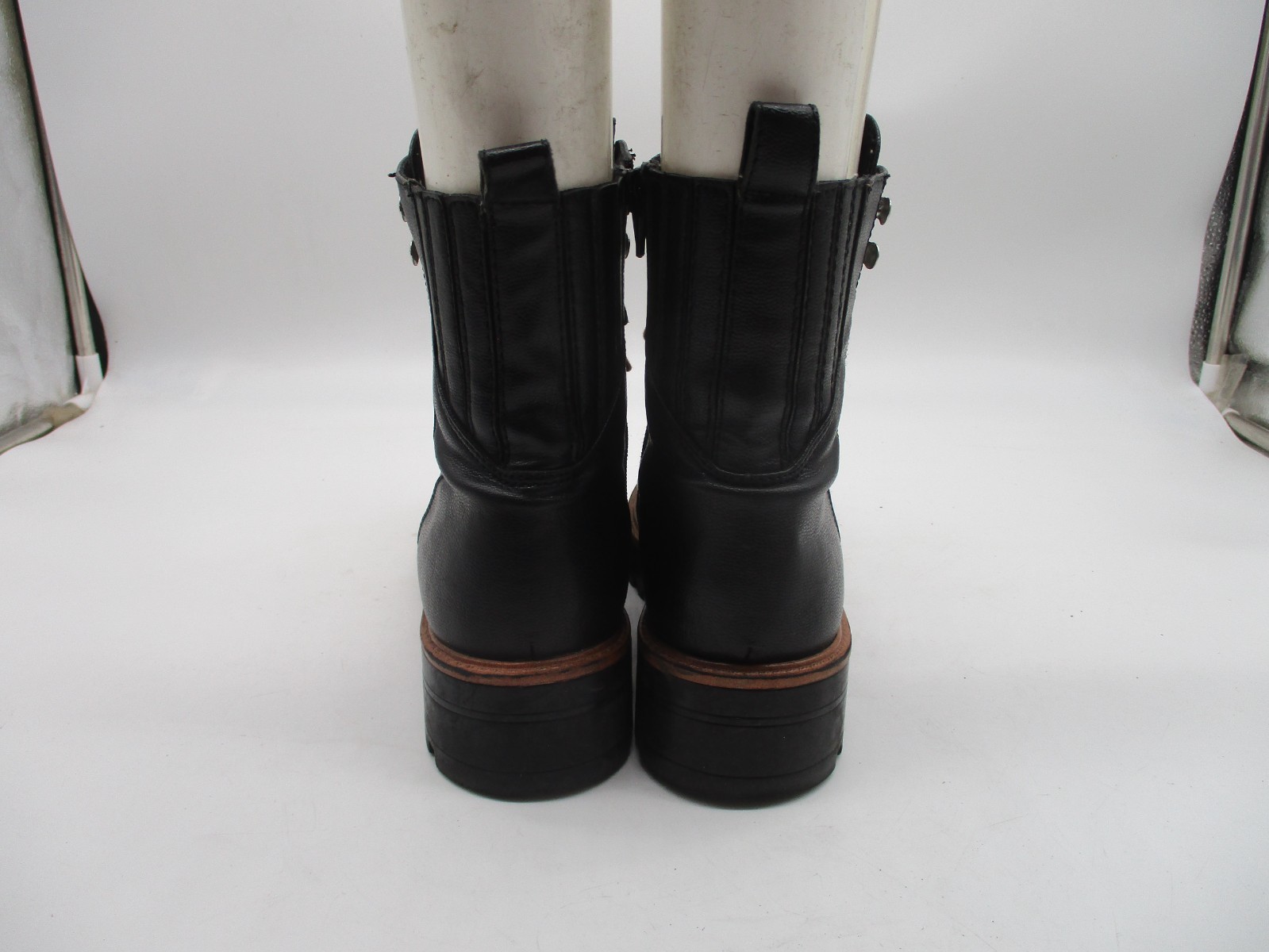 Nine West Black Lug Sole Lace‑Up Zip Combat Boots Size 8