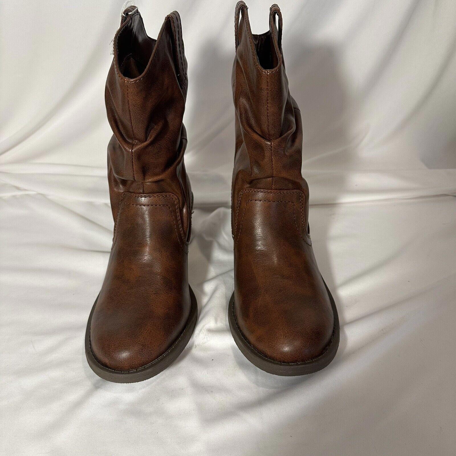 Woman’s Trash Faux Leather Scrunch Cowboy Ankle Boot Brown Size 8 Vegan New