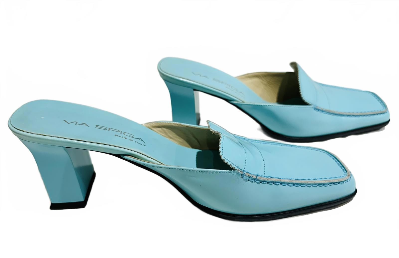 Via Spiga Italian Leather Mules Light Blue Heeled – 8M