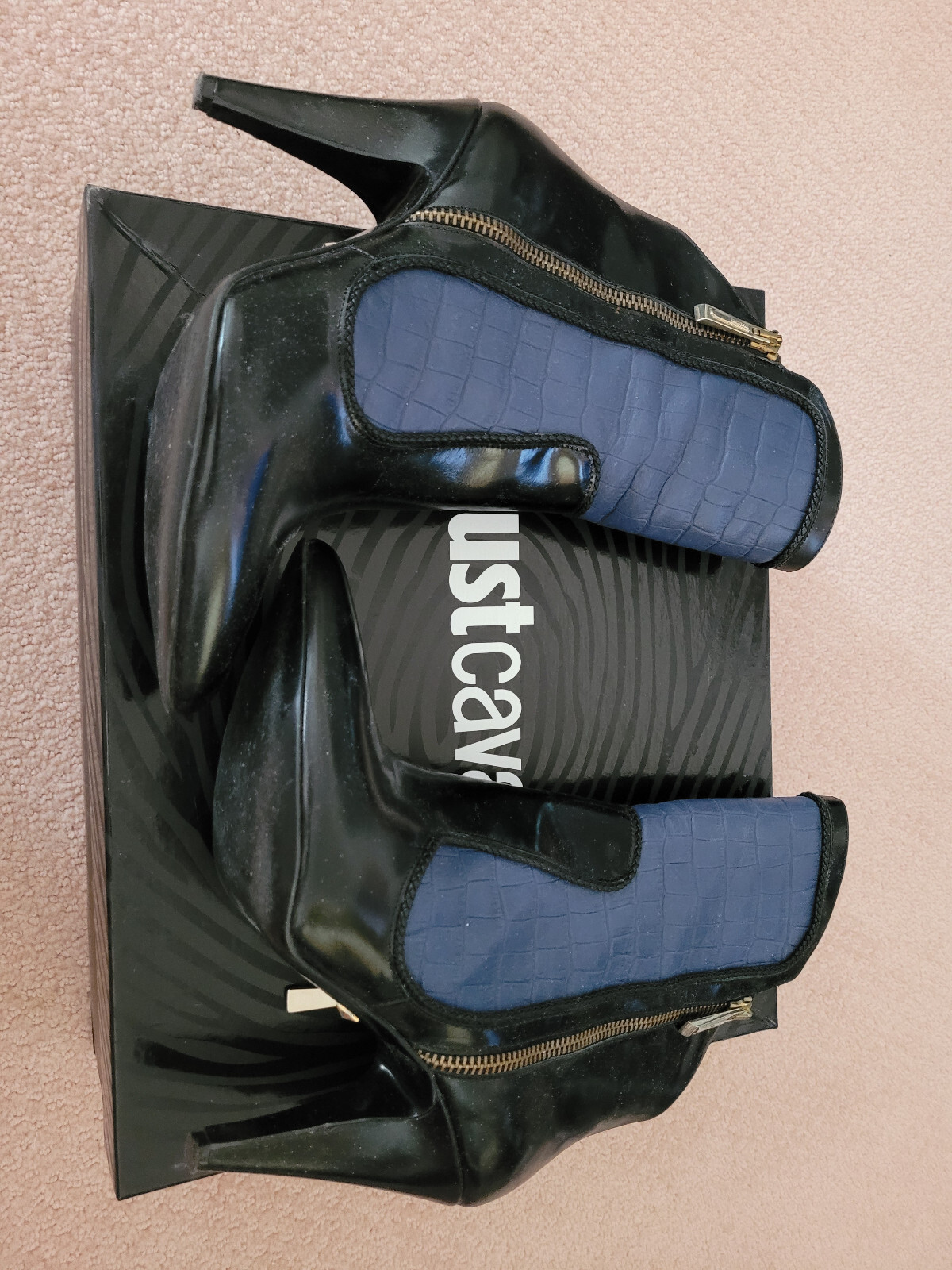 Just Cavalli blue/black leather boots Size 38 Free Shipping