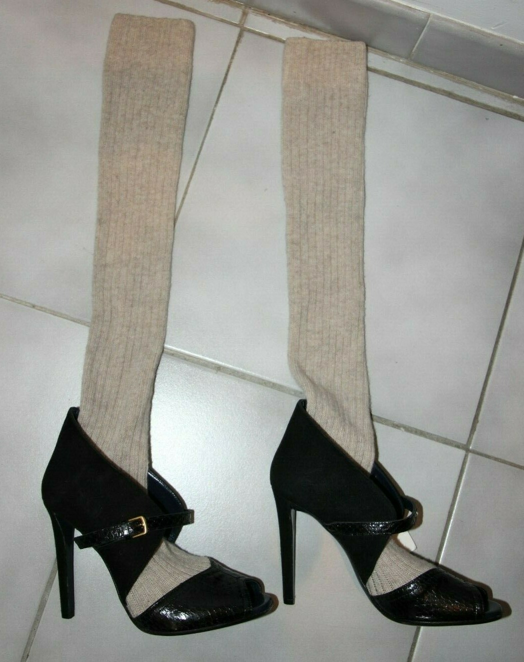 Vionnet Knitted Stocking Pumps / Sock Bootie Black Beige sz US 6 / IT 36 $1100