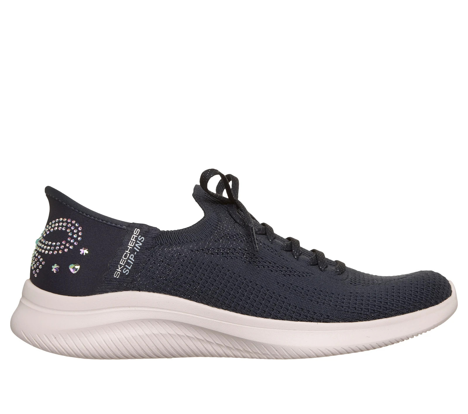 Skechers Womens Slip Ins Navy Shoes Rhineston Polished Charm Knit cushion 150811