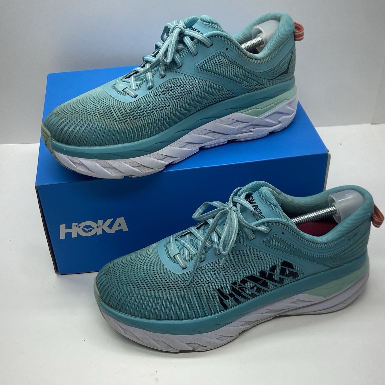 Hoka One Bondi 7 Women’s Running Shoes Agua Blue Size 8 Wide W/BOX