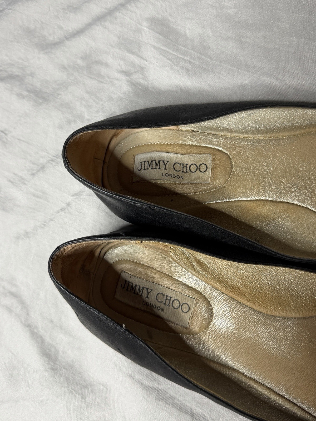 Jimmy Choo Women’s Black/Silver Rhinestone Cap Toe Ballet Flats Slip-On Round