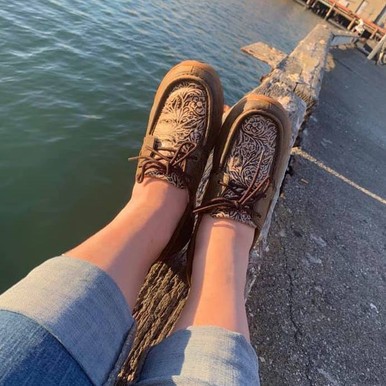Twisted X Women’s Brown and Floral Embossed Boat Shoe Driving Moc SMUWDM53