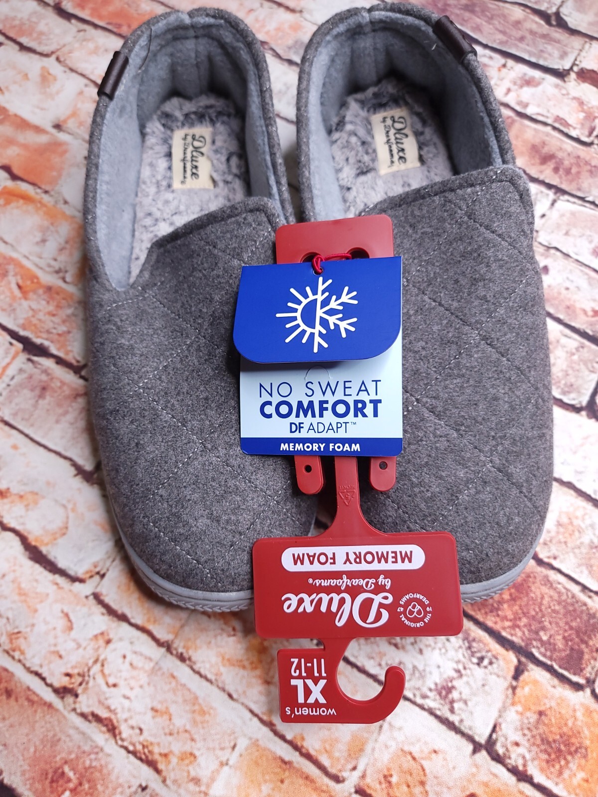 Women’s Dluxe Dearfoams Loafer Slippers Slip on Shoes Gray Size XL 11 12 11/12