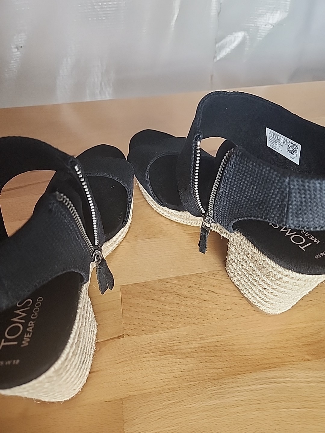 TOMS Majorca Rope Platform Espadrille Sandals 12 Black Block Heel Resort Chic