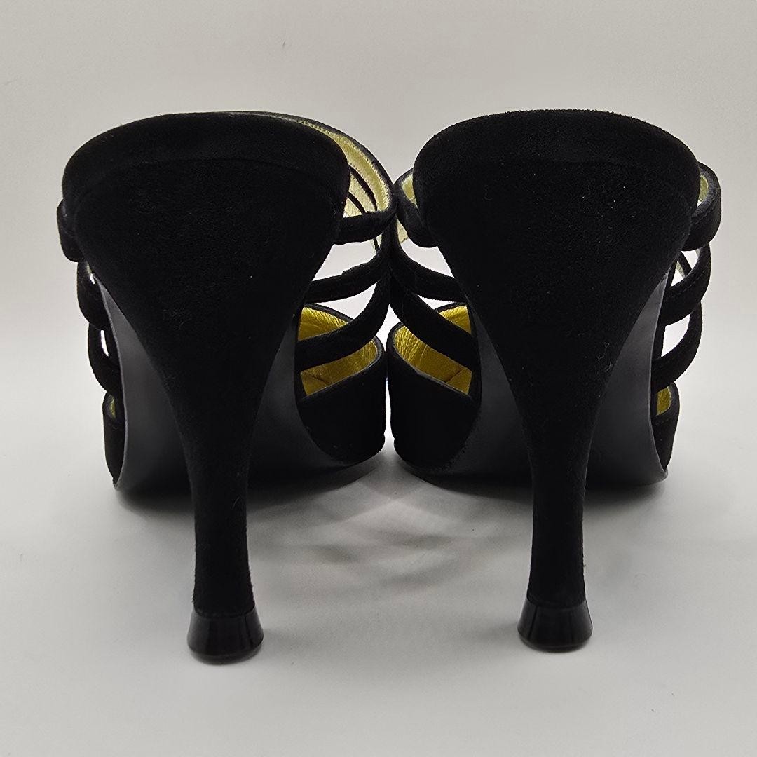 CHANEL Suede Mules Size 36 Black Gold Accents with Box and Dust Bags