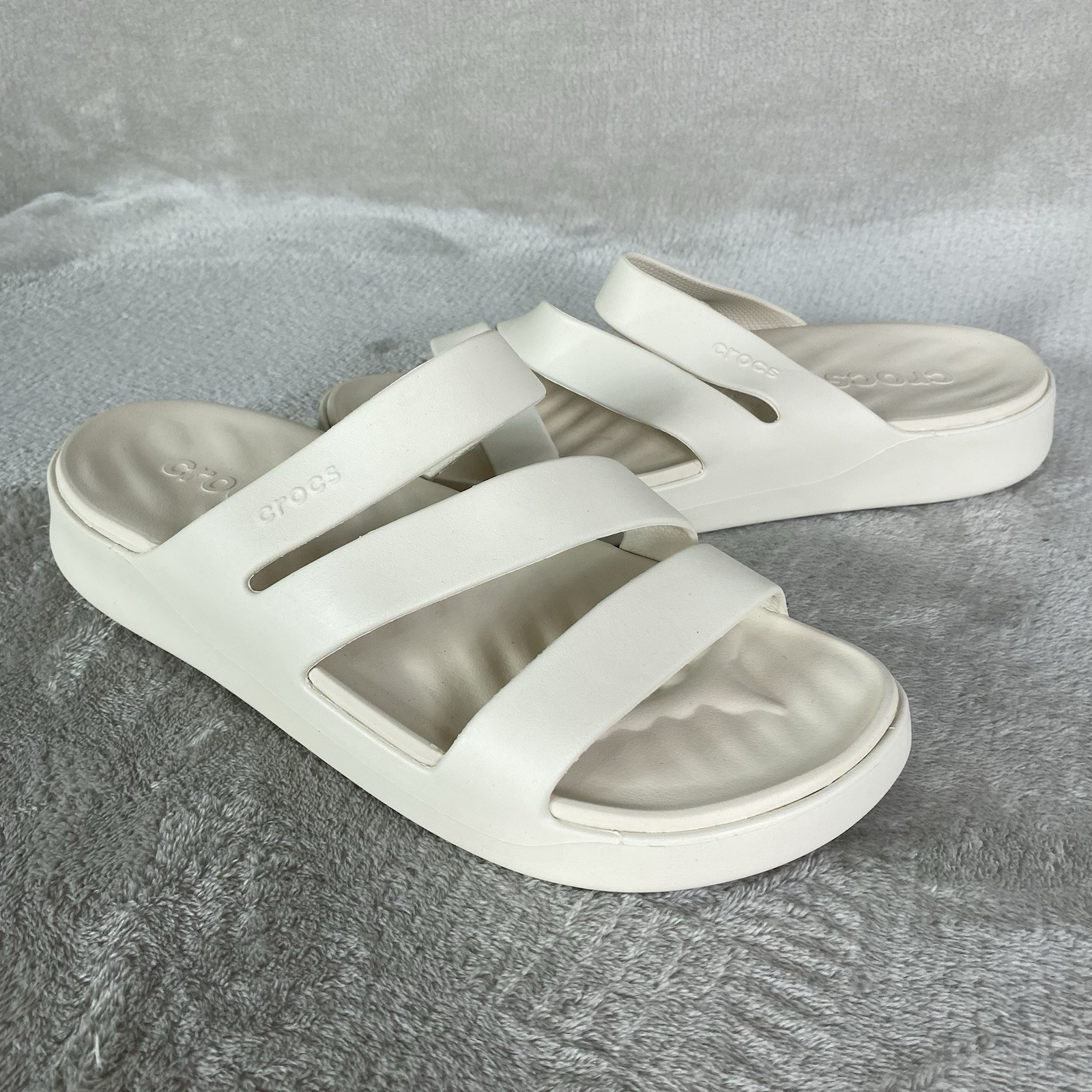 Crocs Getaway Slide Strappy Sandals Womens Size 10 Stucco Off White Platform NEW