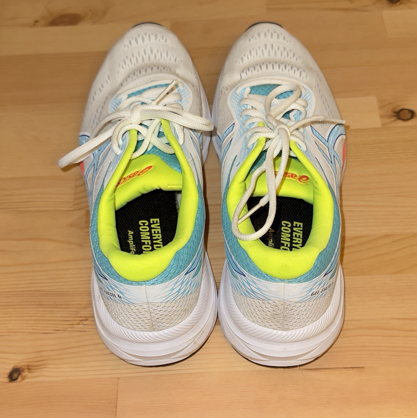Asics Gel Excite-6 RunningShoes Size 10 White Blue Neon Yellow Athletic Sneaker