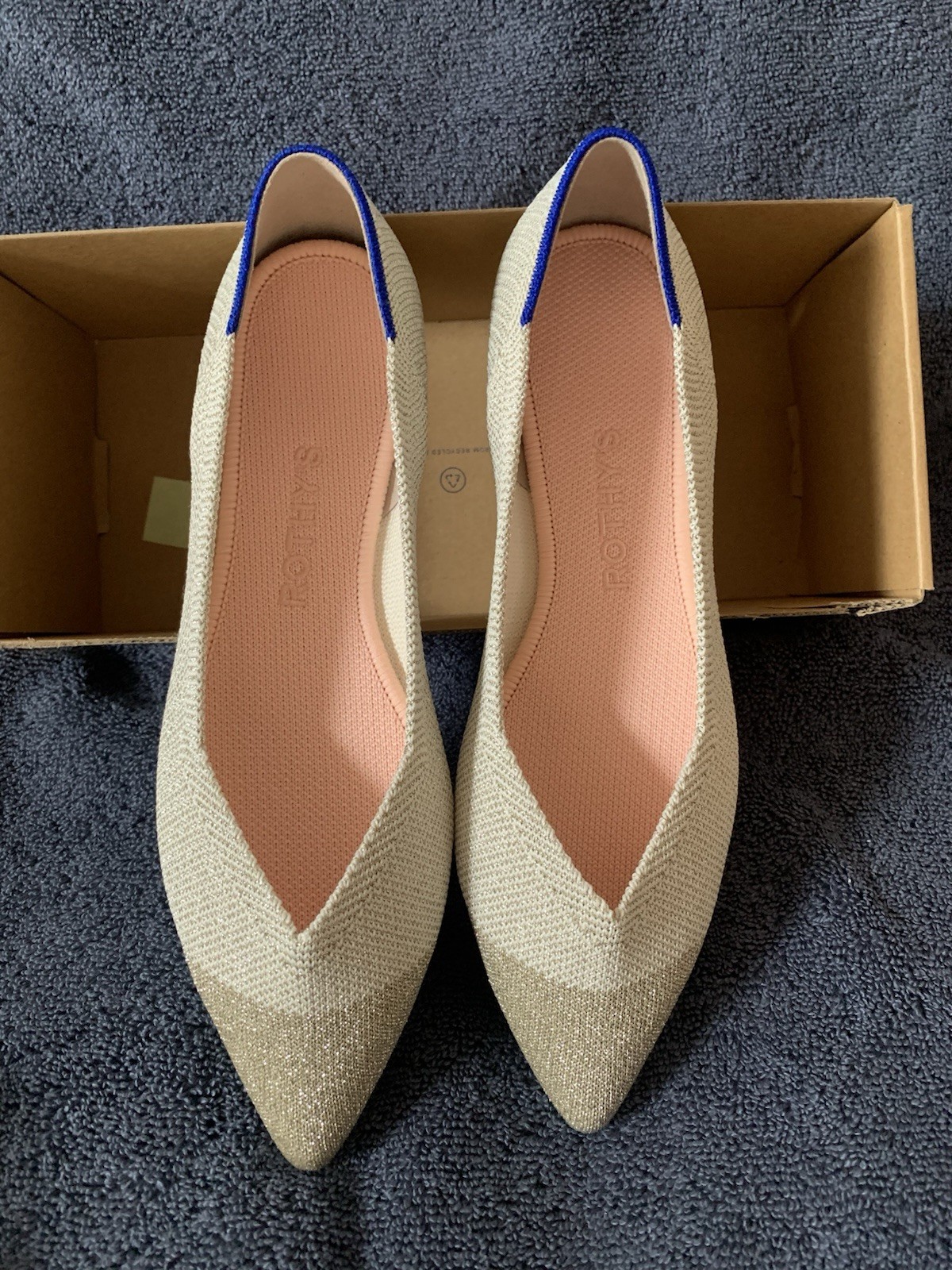 Rothy’s the point II Diamond Twill Pointed Toe Flats Shoes Metallic